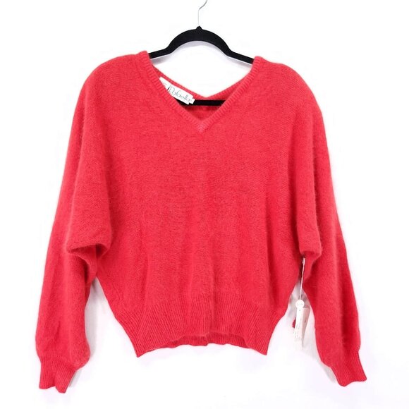 Vintage Rafaella Angora Lambswool V-Neck Sweater Red Size Large Dolman Sleeve - Picture 1 of 12